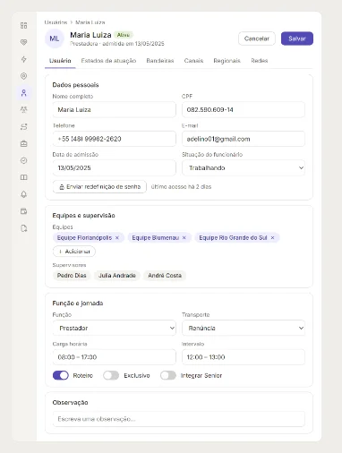 Versões mobile do dashboard e da lista de clientes, com navegação inferior e KPIs em grade